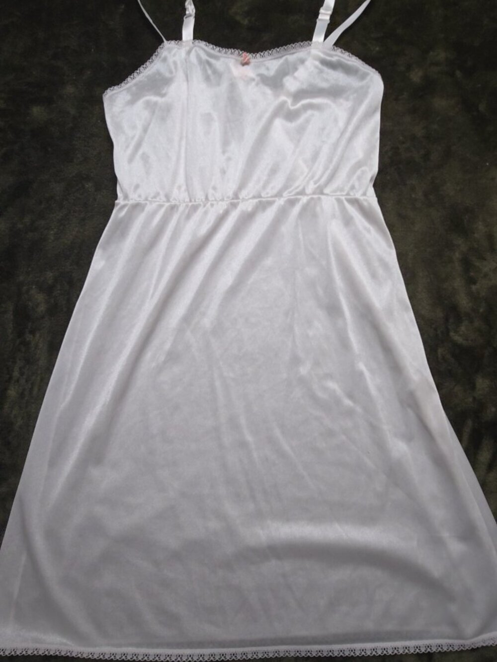 Allison Ann Vintage White Nylon Full Slip, Lace Trim, Rosebud, Size 14